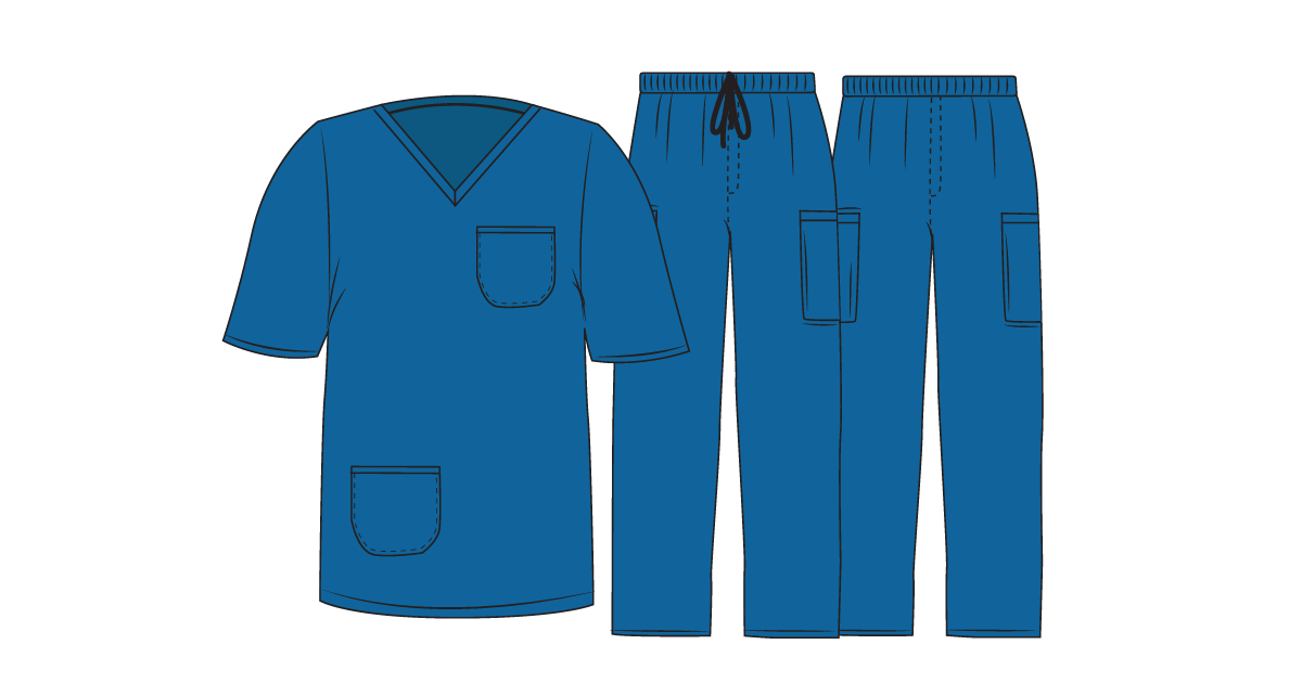 Single use scrubs offer balance, comfort, and unisex tailored design in flattering dark blue.